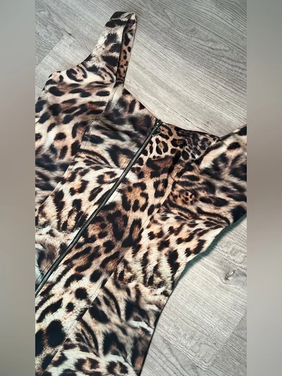 STUDIO F Leopard Print Zip-Front Mini Dress - Brown - Picture 7 of 14